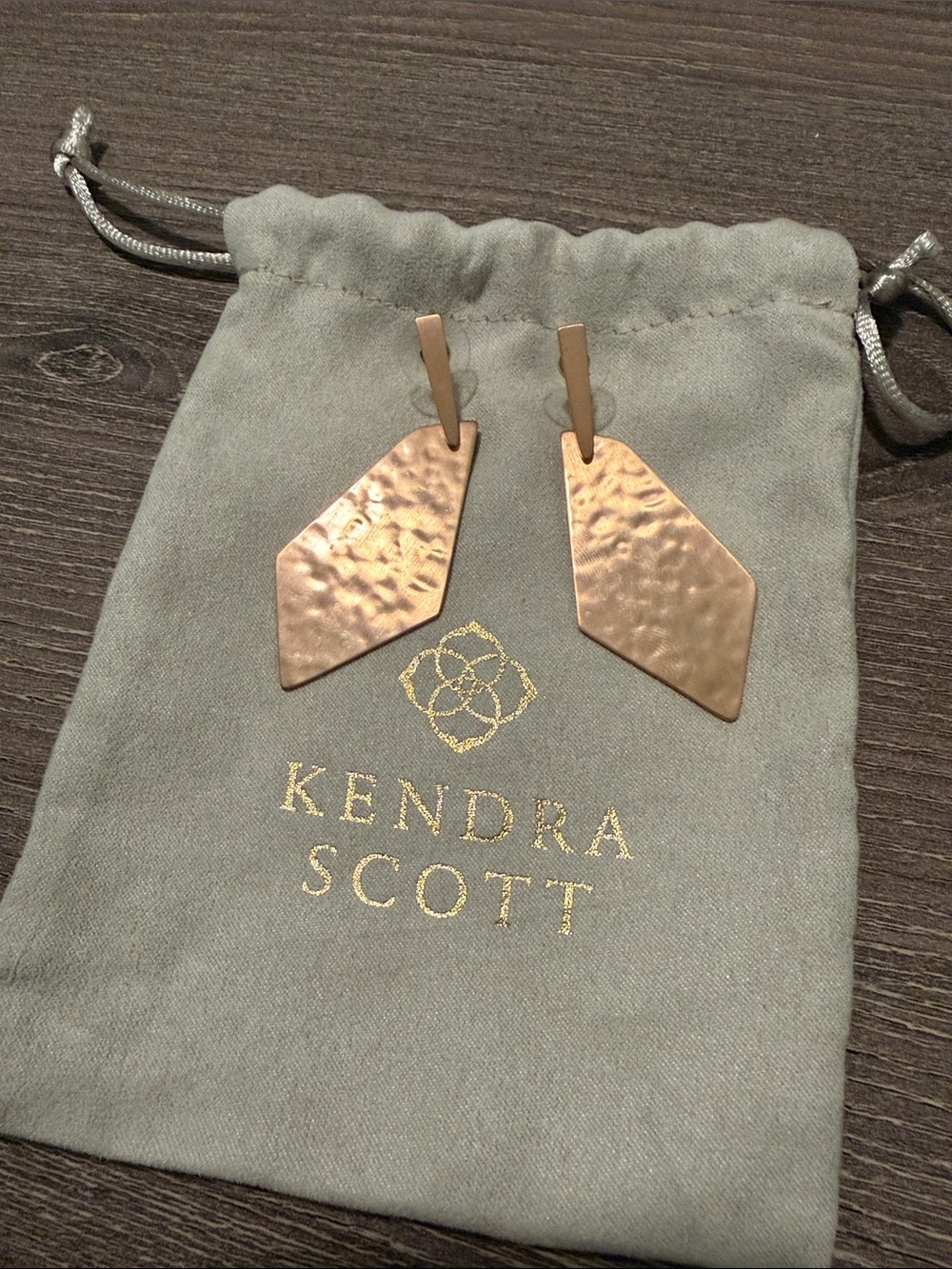 Kendra Scott Rose Gold Hammered Shield Drop Earrings